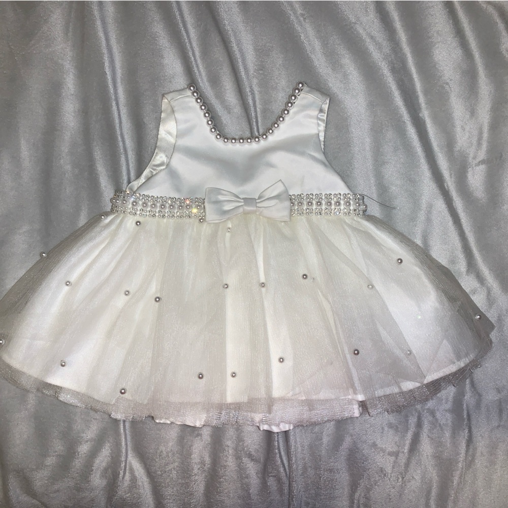 Couture princess White tulle satin Pearl Baby Dress size 3 months bloomers NWOT